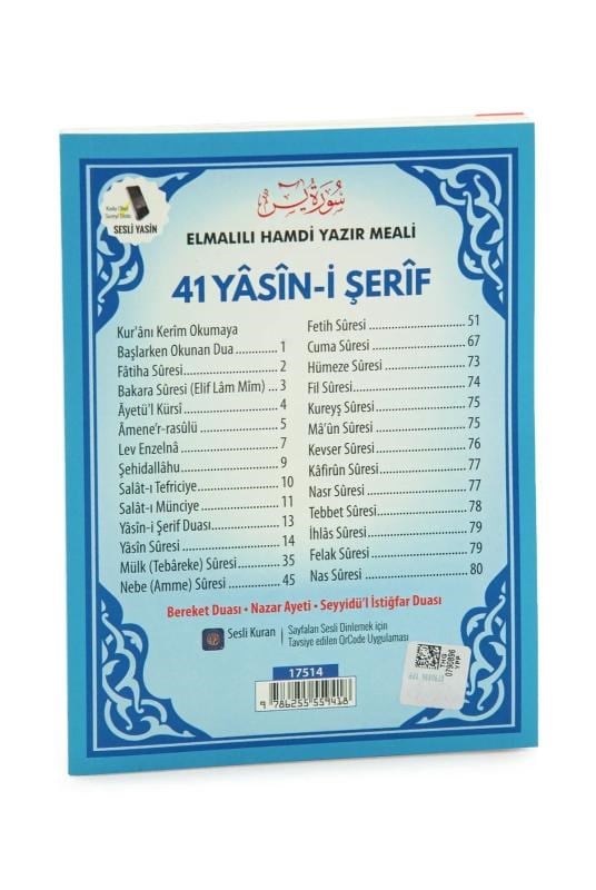 Türkçe Mealli Çanta Boy 80 Sayfa 41 Yasin QR Kodlu, Sesli Dinleme - Mavi
