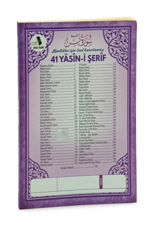 Türkçe Mealli Orta Boy 192 Sayfa 41 Yasin QR Kodlu, Sesli Dinleme - Mor
