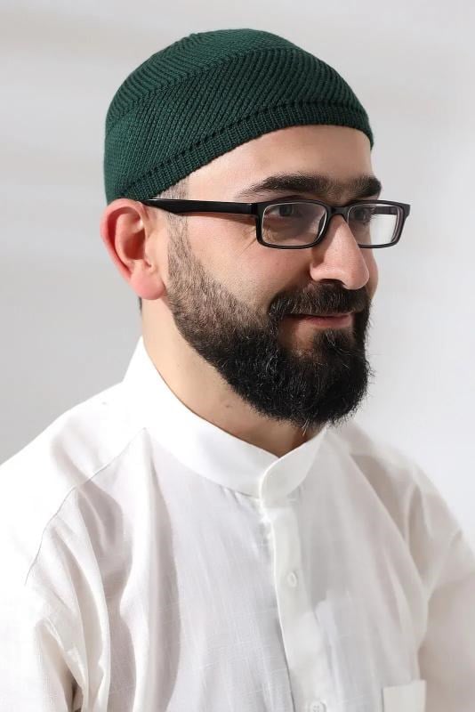 Yeşil Süper Namaz Dantel Detaylı Örme Orlon Namaz Takkesi