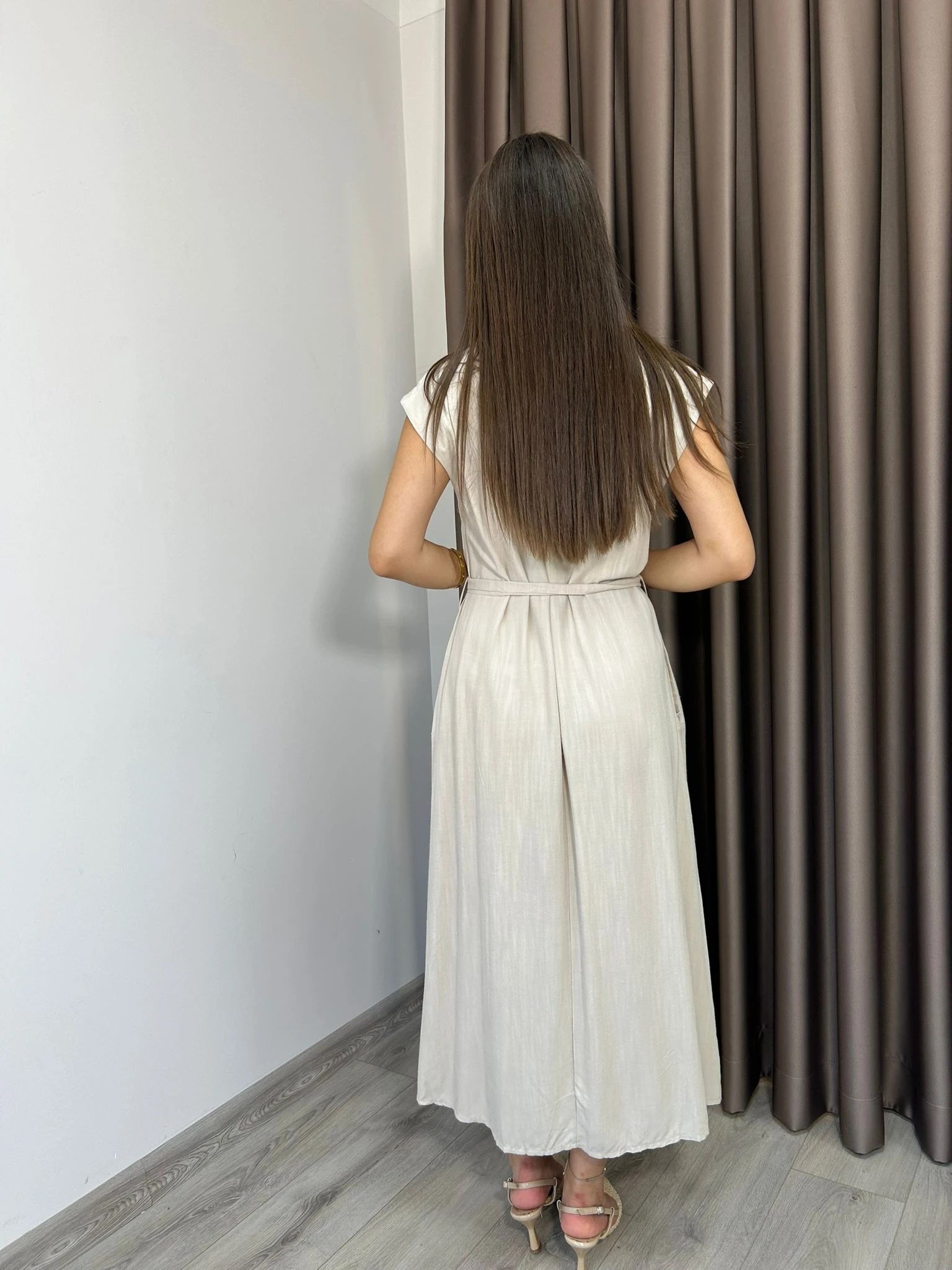 TENSEL KUMAŞ MİDİ ELBİSE