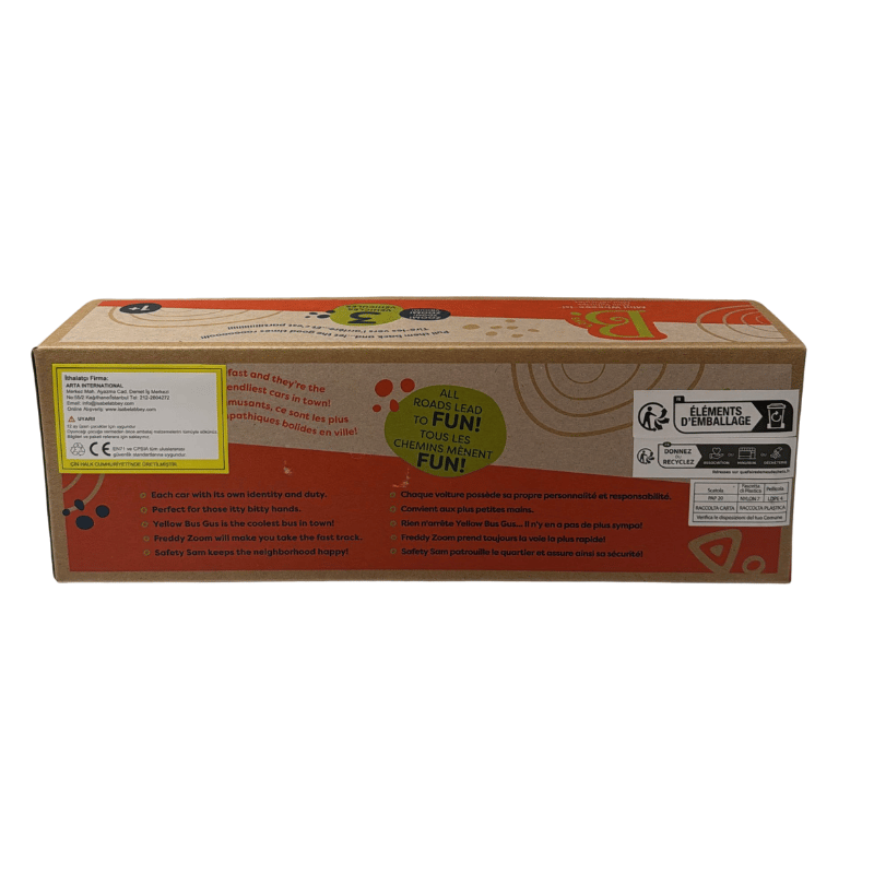 B.Toys 3'lü Mini Çek-Bırak Araba Seti - Okul Otobüsü/Yarış Arabası/Polis