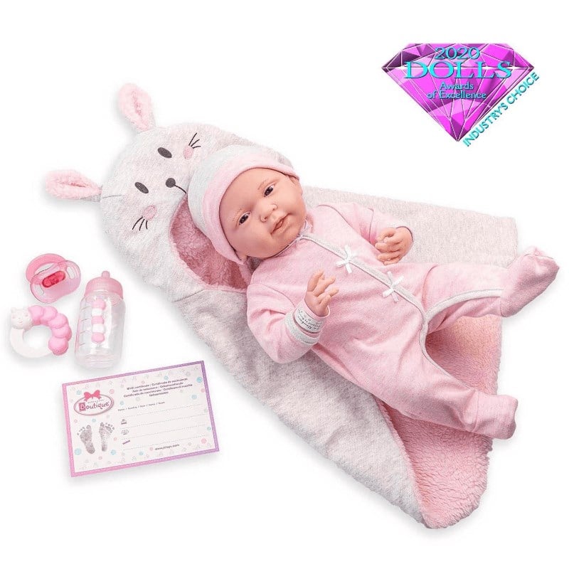 Berenguer Gerçekçi Yenidoğan Oyuncak Kız Bebek 39 cm - Pembe Tavşan