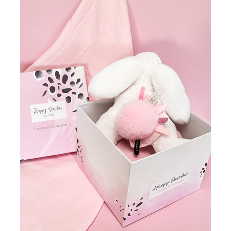 Doudou Toz Pembe Ponpon Tavşan 25 cm