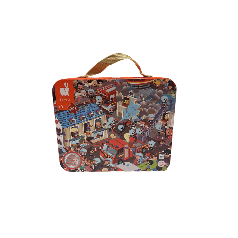 Janod 208 Parça Çantalı Yuvarlak Puzzle ve Bulmaca - İtfaiyeci