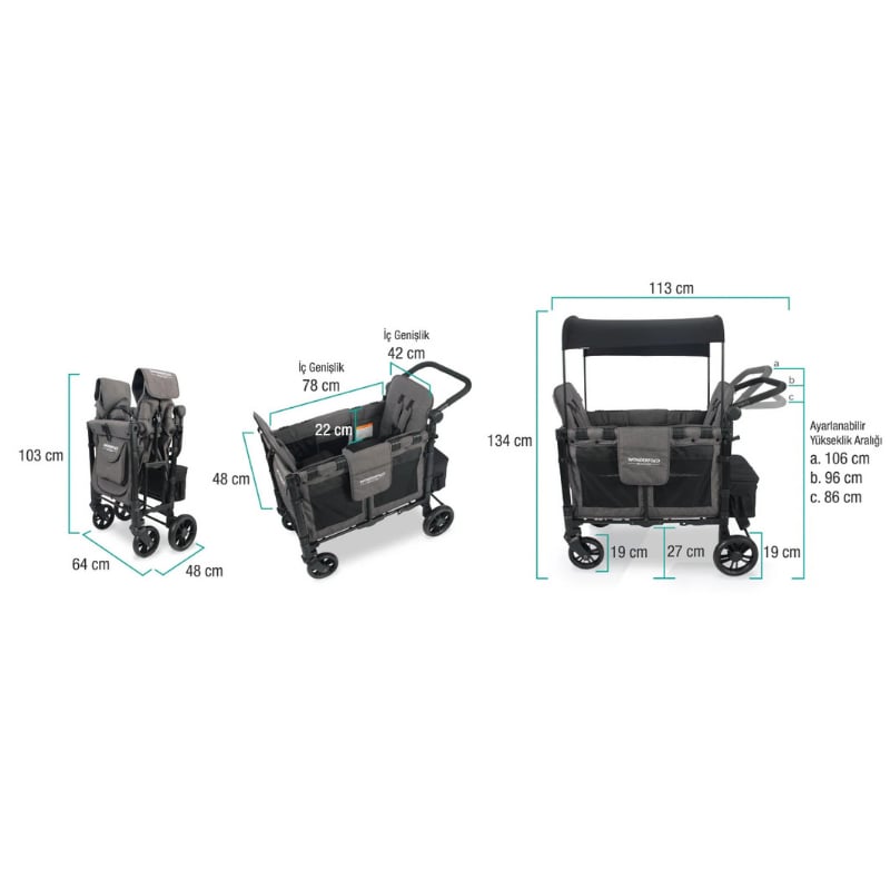 Wonderfold W2 Elite İkili Bebek Arabası Vagonu - Kömür Grisi