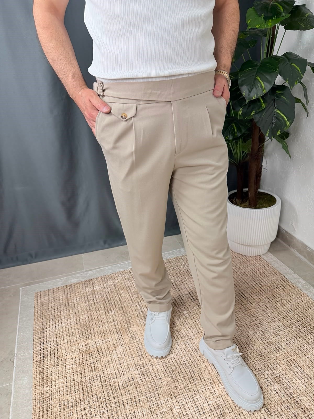 BELİ KEMERLİ DUBLE PAÇA PANTOLON