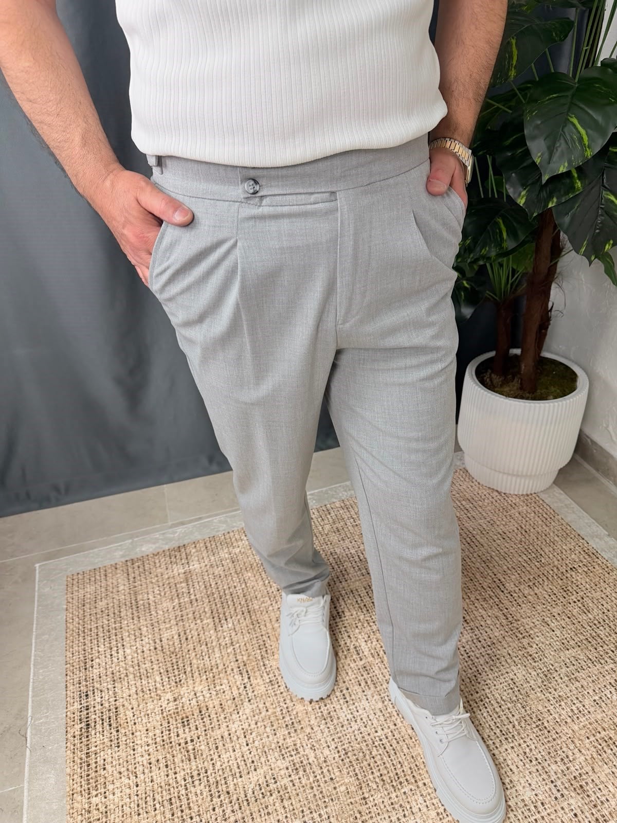 ÇİFT DÜĞMELİ KEMERLİ PANTOLON