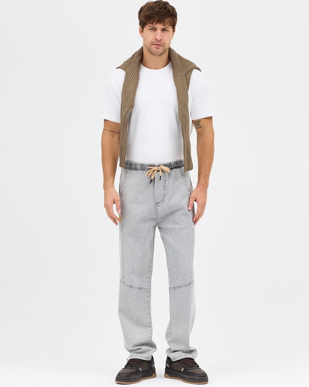 ÇİFT ETİKET BAGGY KOT PANTOLON (AÇIK GRİ)