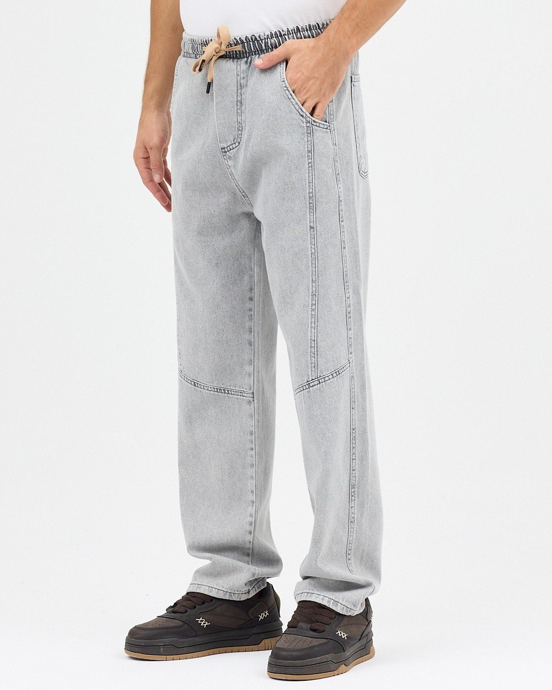 ÇİFT ETİKET BAGGY KOT PANTOLON (AÇIK GRİ)