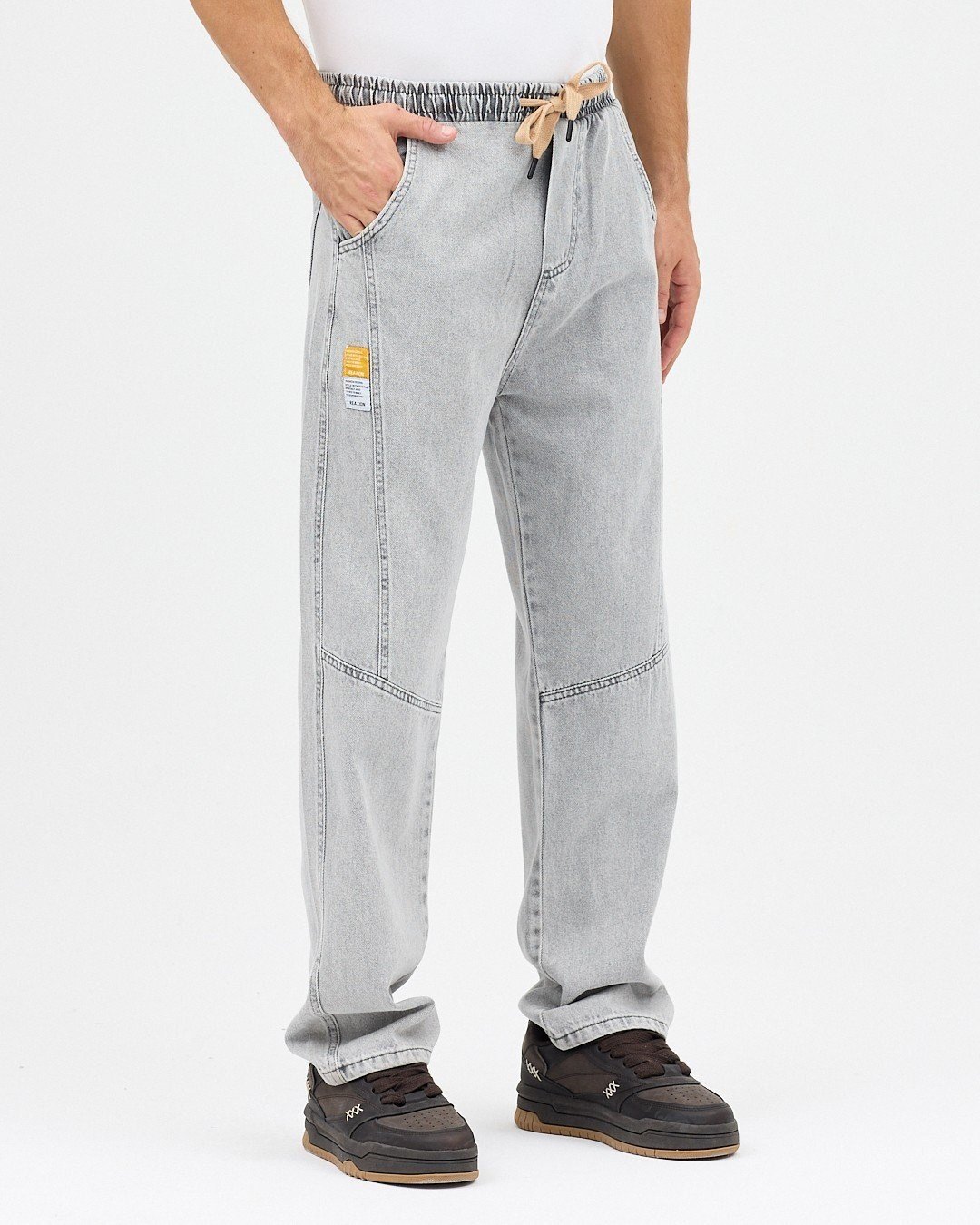 ÇİFT ETİKET BAGGY KOT PANTOLON (AÇIK GRİ)
