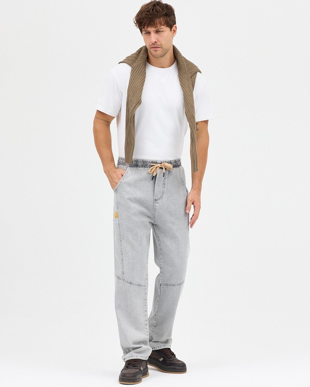 ÇİFT ETİKET BAGGY KOT PANTOLON (AÇIK GRİ)