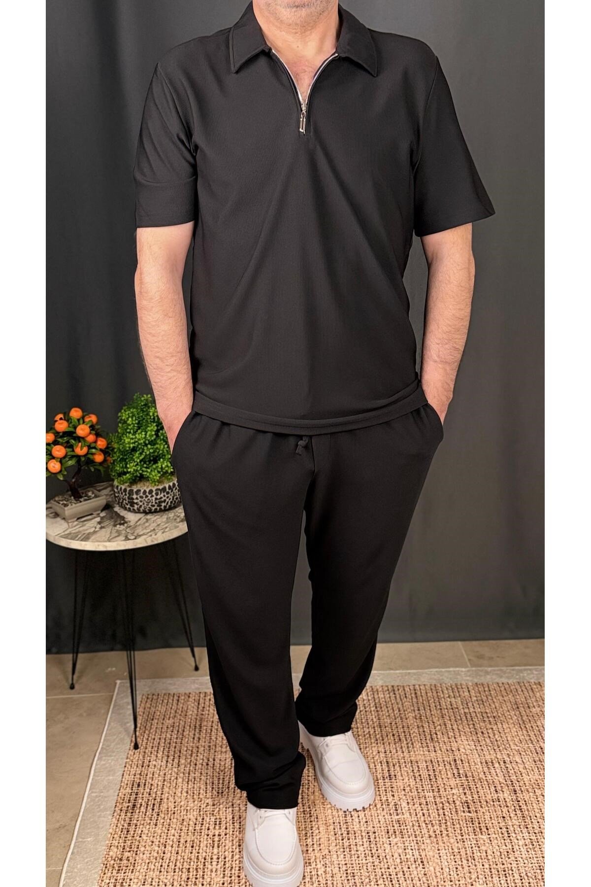 ERKEK, FERMUARLI POLO YAKA ÜST VE JOGGER PANTOLON TAKIM