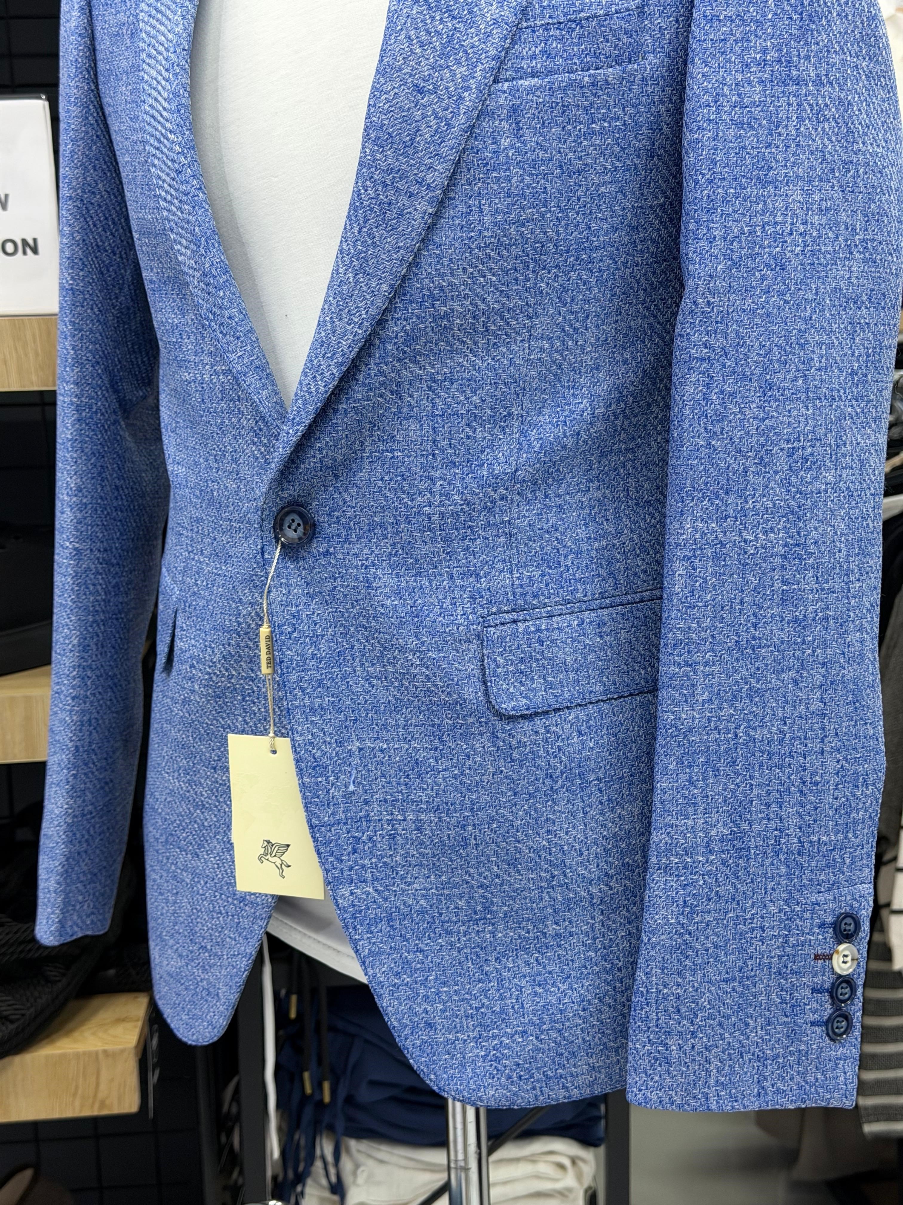 Erkek Mavi Kırçıllı Dokulu Slim Fit Blazer Ceket