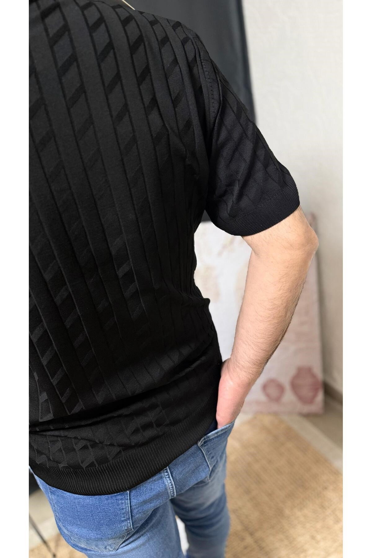 FERMUARLI POLO YAKALI , DOKULU KUMAŞ , FİT KALIP ERKEK TİŞÖRT