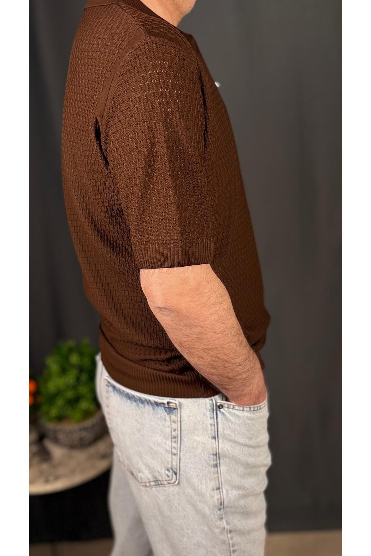 FERMUARLI POLO YAKALI , DOKULU KUMAŞ , FİT KALIP ERKEK TİŞÖRT