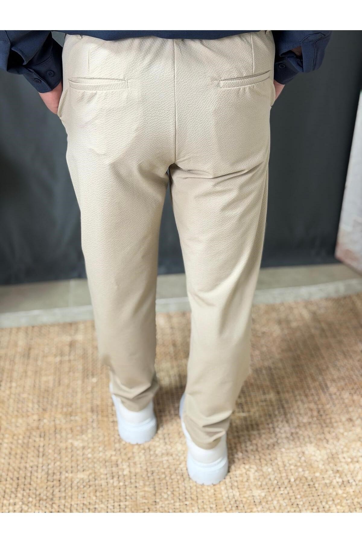FİT KESİM , BELİ LASTİKLİ , PETEKLİ KETEN PANTOLON (7036)