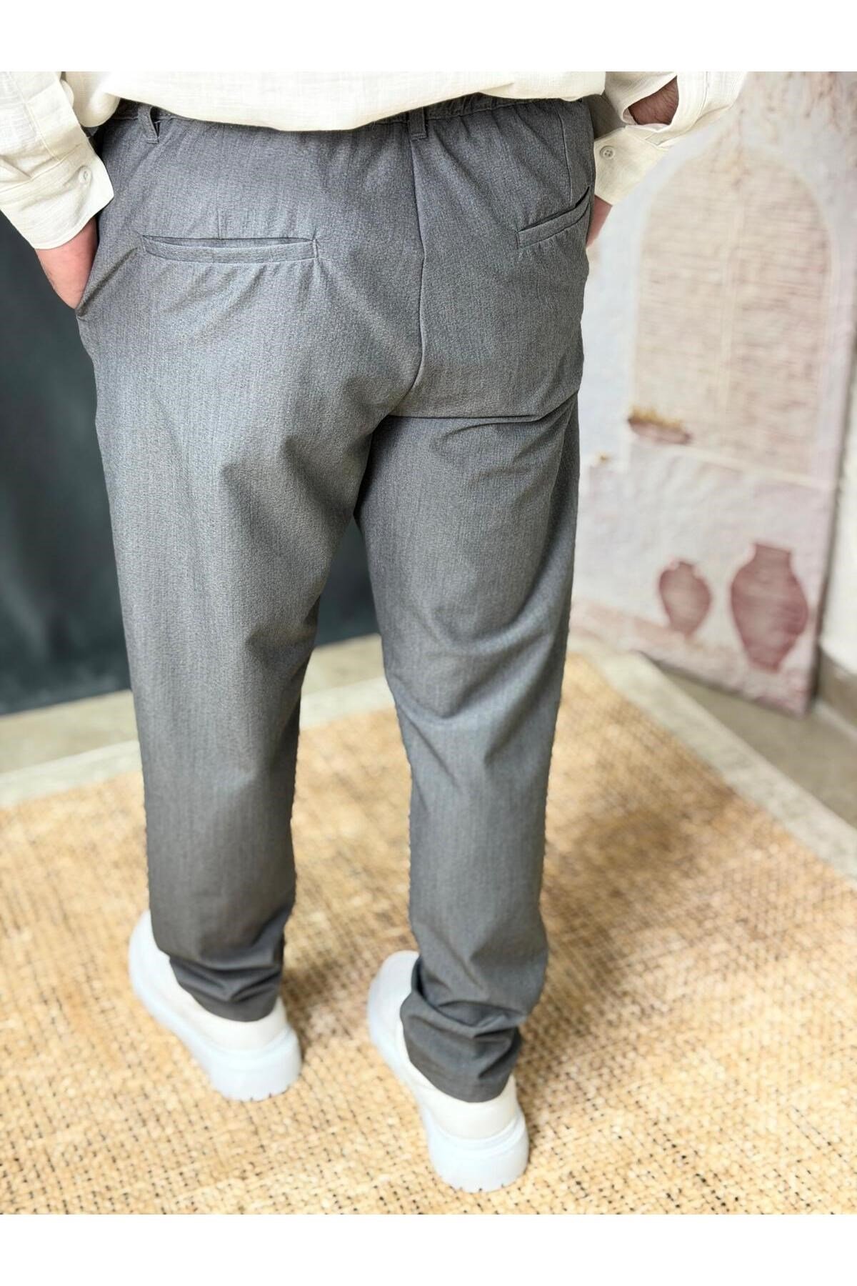 FİT KESİM , BELİ LASTİKLİ , PETEKLİ KETEN PANTOLON (7036)