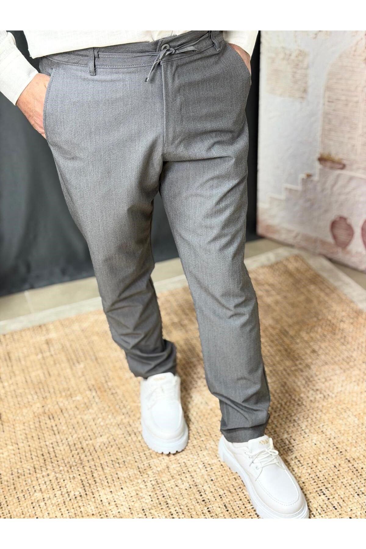 FİT KESİM , BELİ LASTİKLİ , PETEKLİ KETEN PANTOLON (7036)