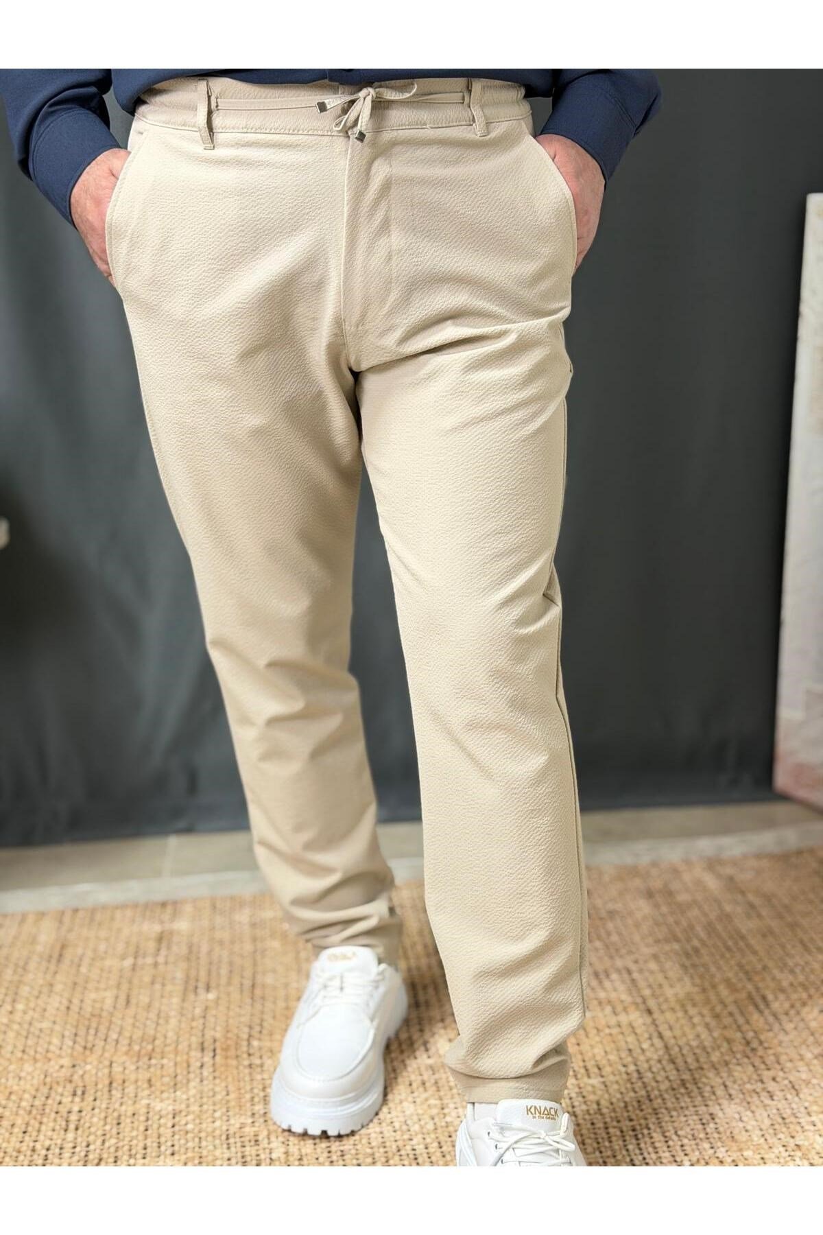 FİT KESİM , BELİ LASTİKLİ , PETEKLİ KETEN PANTOLON (7036)