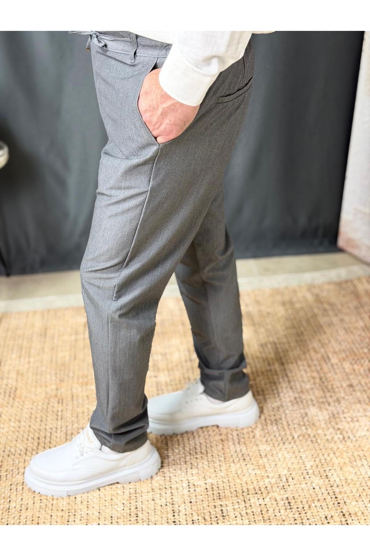 FİT KESİM , BELİ LASTİKLİ , PETEKLİ KETEN PANTOLON (7036)