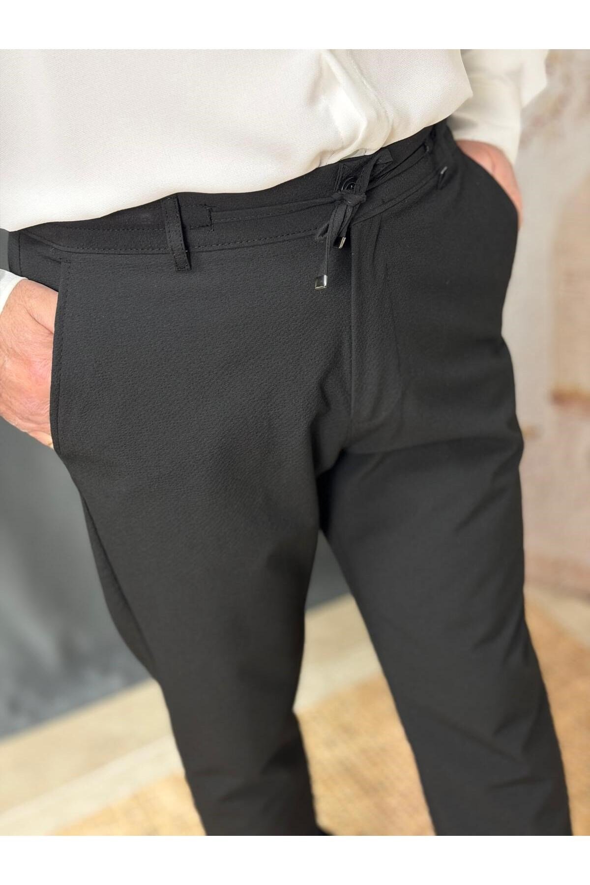 FİT KESİM , BELİ LASTİKLİ , PETEKLİ KETEN PANTOLON (7036)