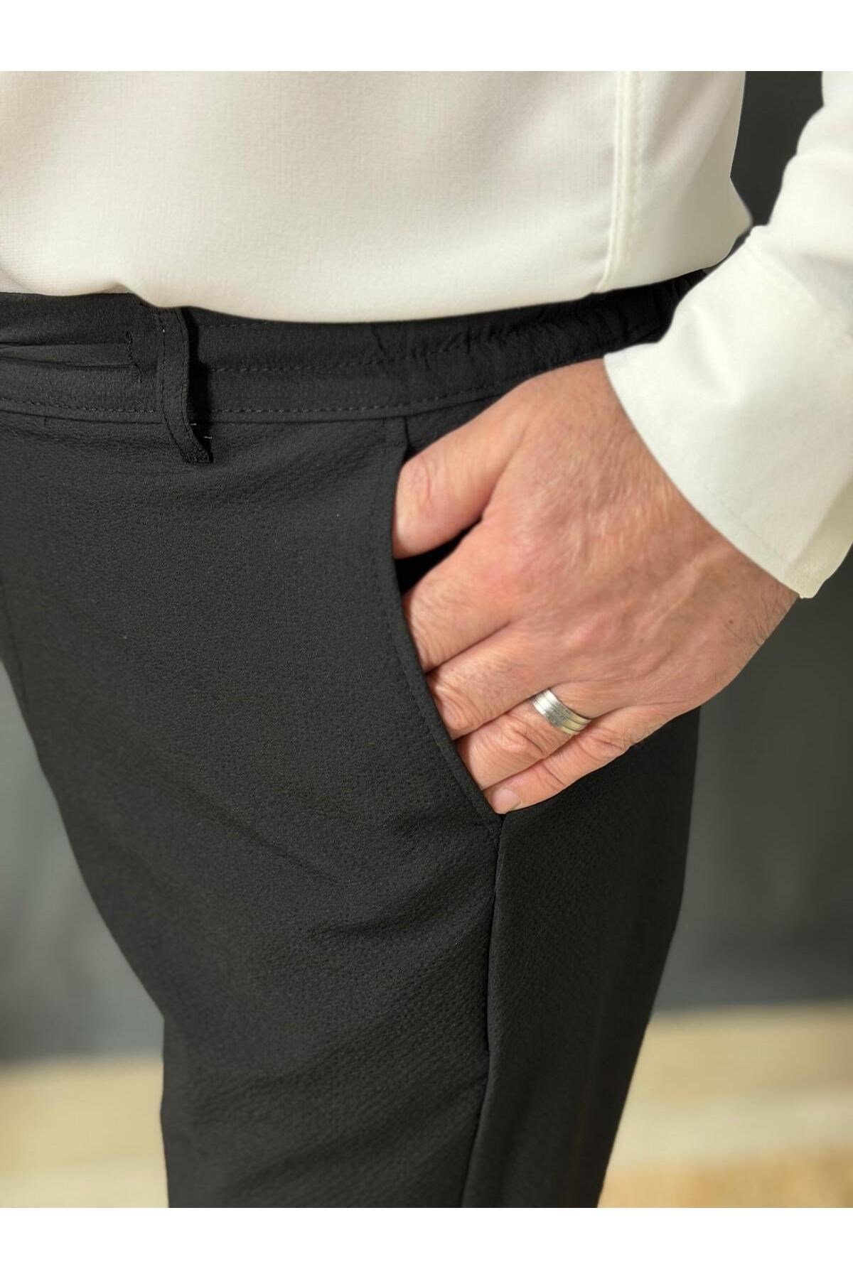 FİT KESİM , BELİ LASTİKLİ , PETEKLİ KETEN PANTOLON (7036)