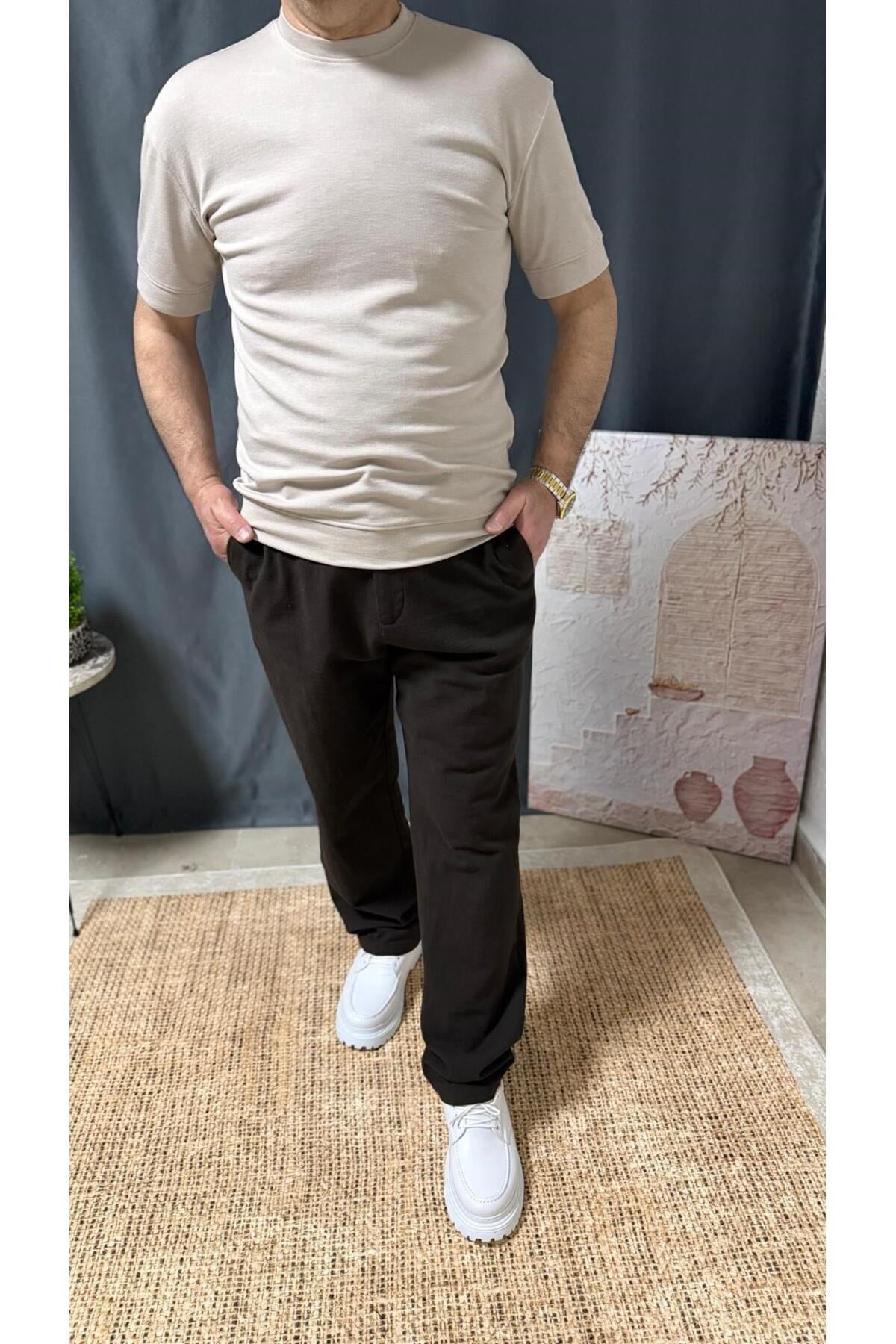 FİTTED BELİ KOLU LASTİKLİ YIKAMALI MODAL KUMAŞ TİŞÖRT