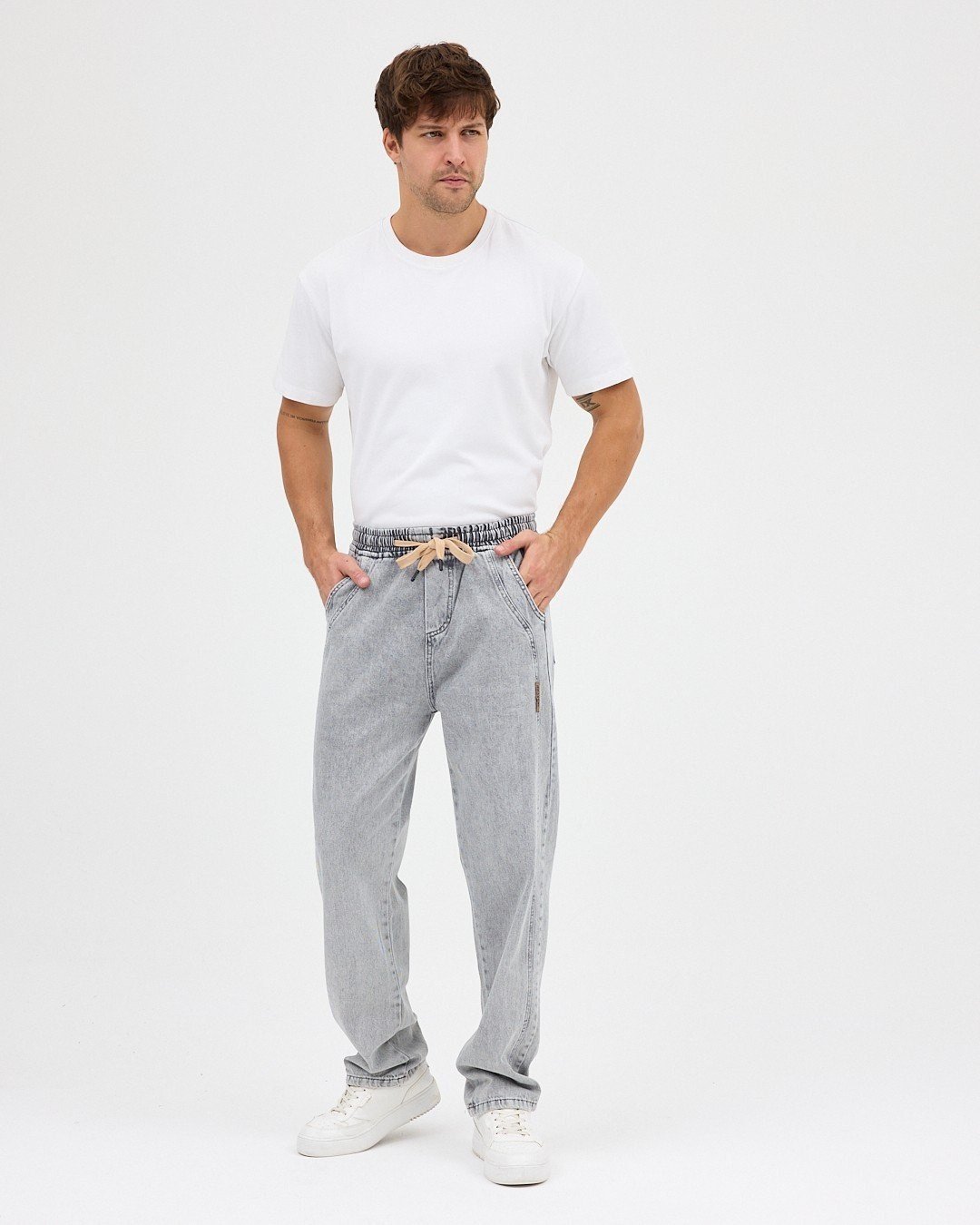 GRİ ERKEK PARÇALI DESEN YAN ETİKETLİ BAGGY KOT PANTOLON