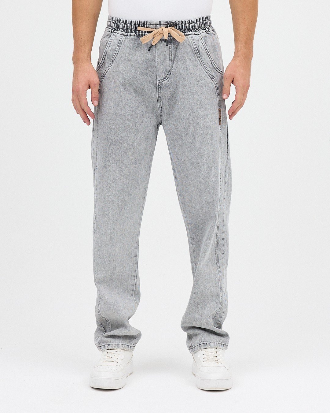 GRİ ERKEK PARÇALI DESEN YAN ETİKETLİ BAGGY KOT PANTOLON