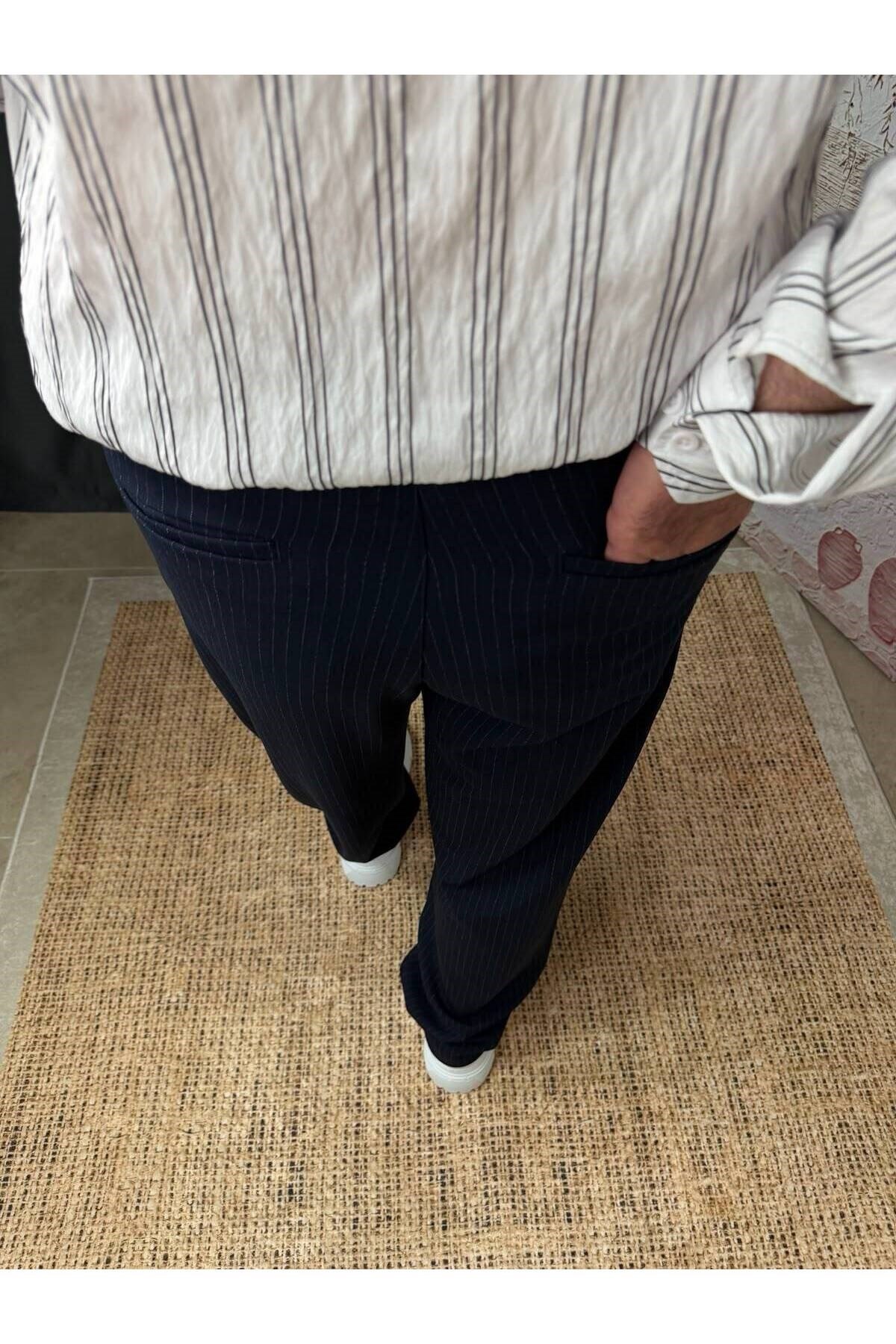 KENDİNDEN ÇİZGİLİ BAGGY PANTOLON