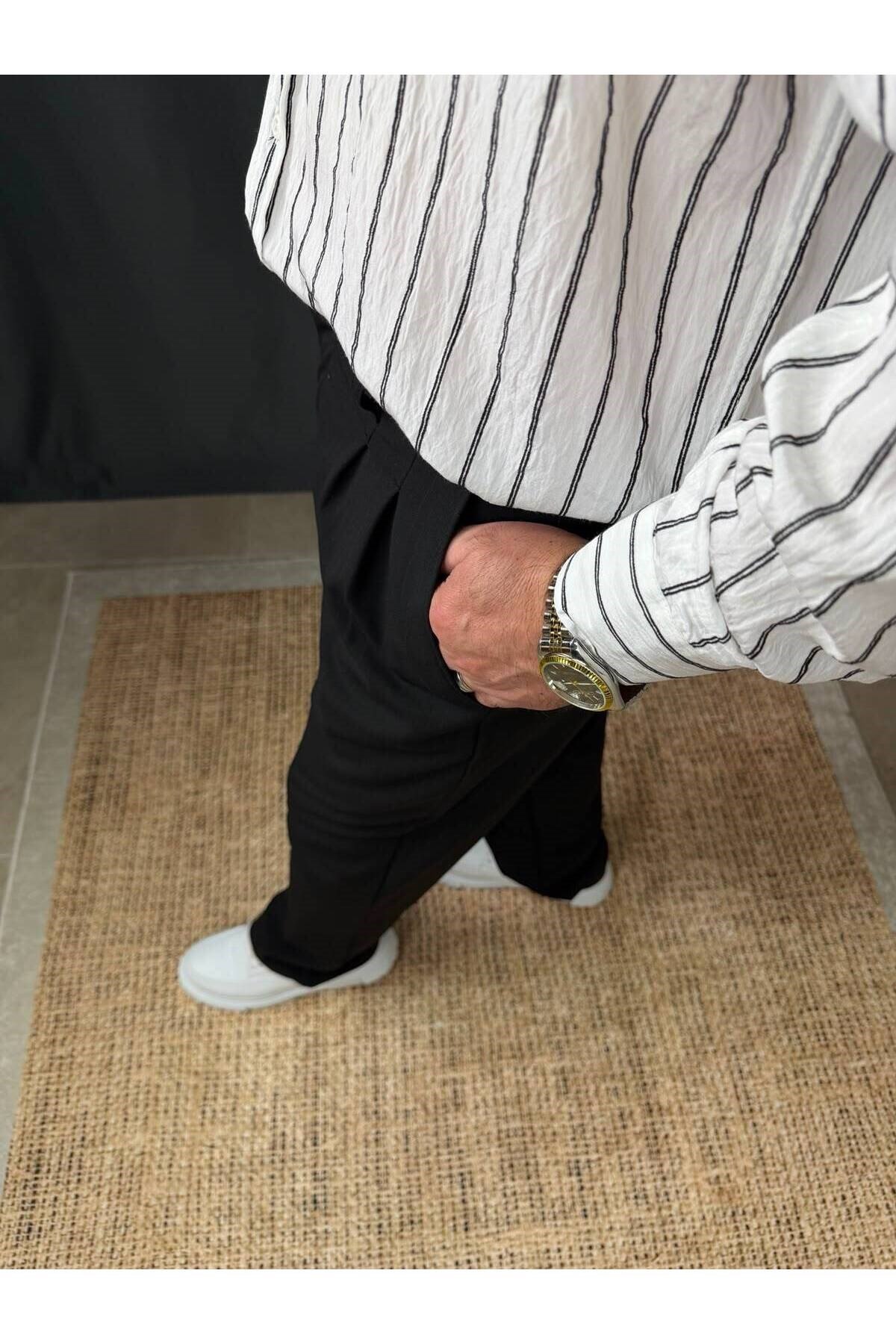 KENDİNDEN ÇİZGİLİ BAGGY PANTOLON