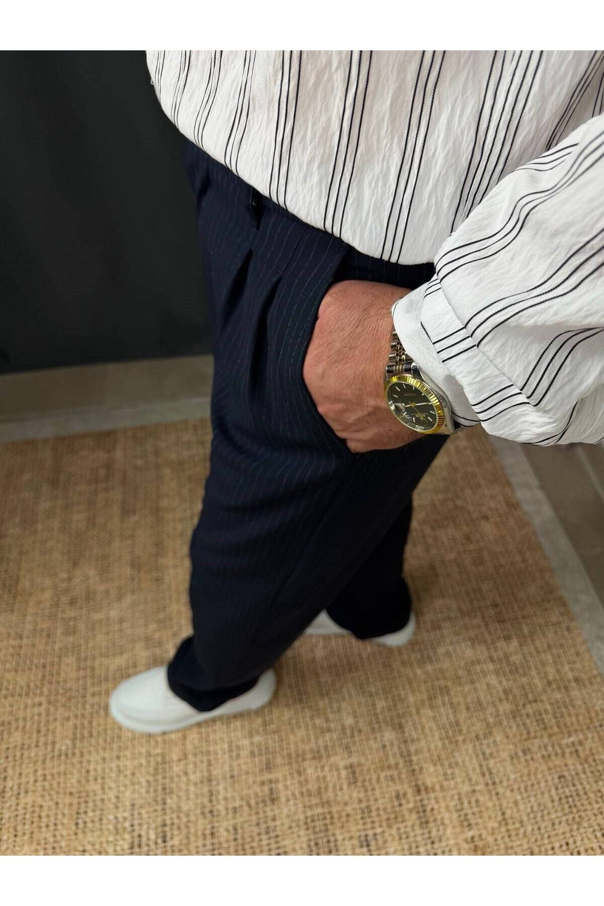 KENDİNDEN ÇİZGİLİ BAGGY PANTOLON