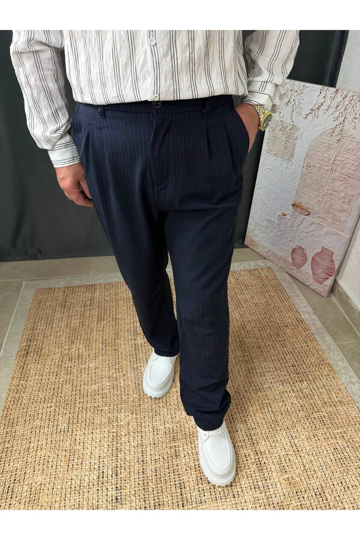 KENDİNDEN ÇİZGİLİ BAGGY PANTOLON