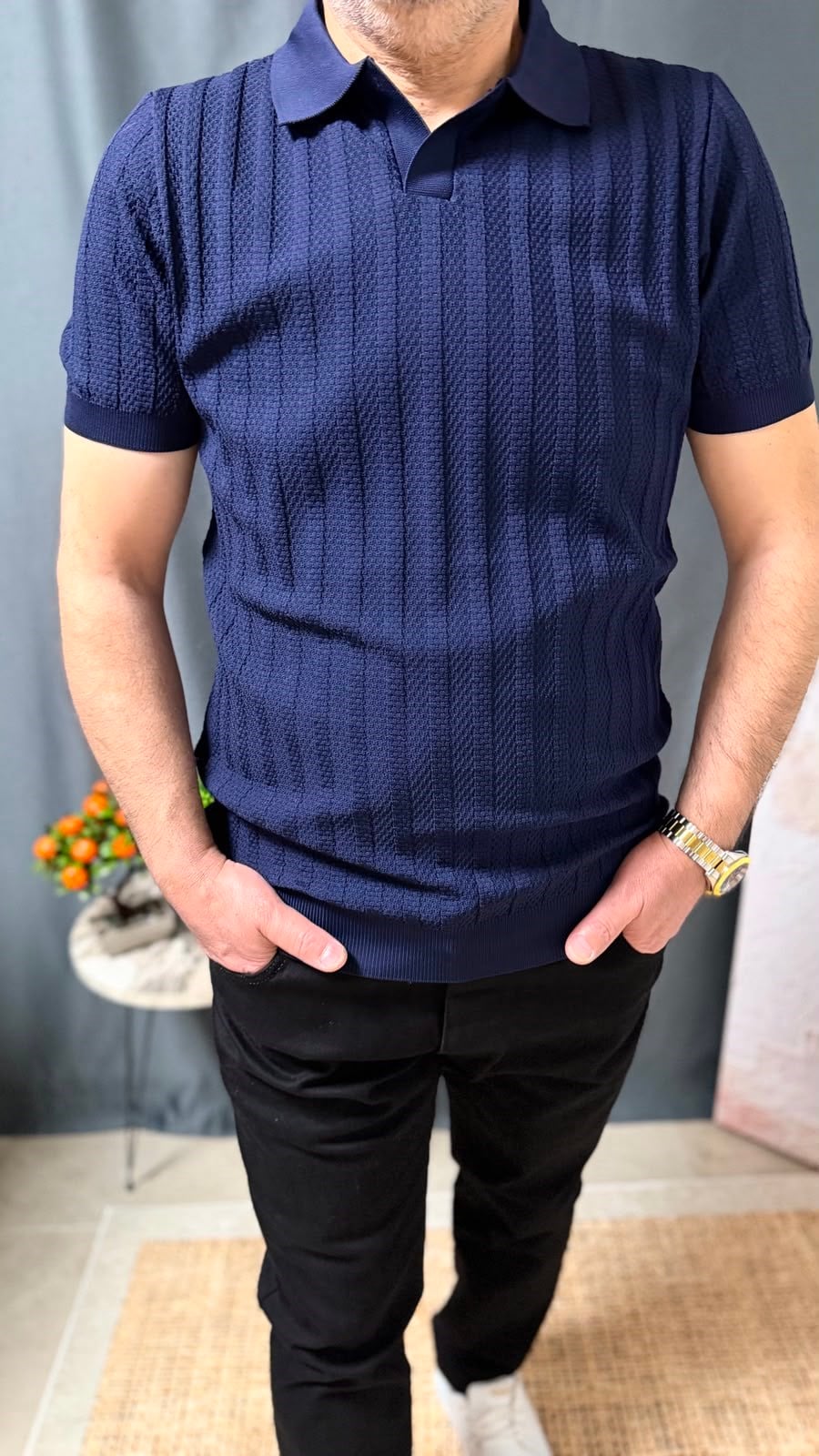 KENDİNDEN DETAYLI POLO YAKA TİŞÖRT