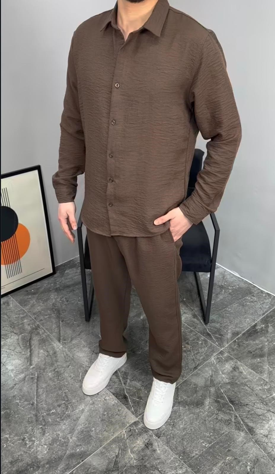 KETEN GÖMLEK , JOGGER TAKIM (KAHVERENGİ)