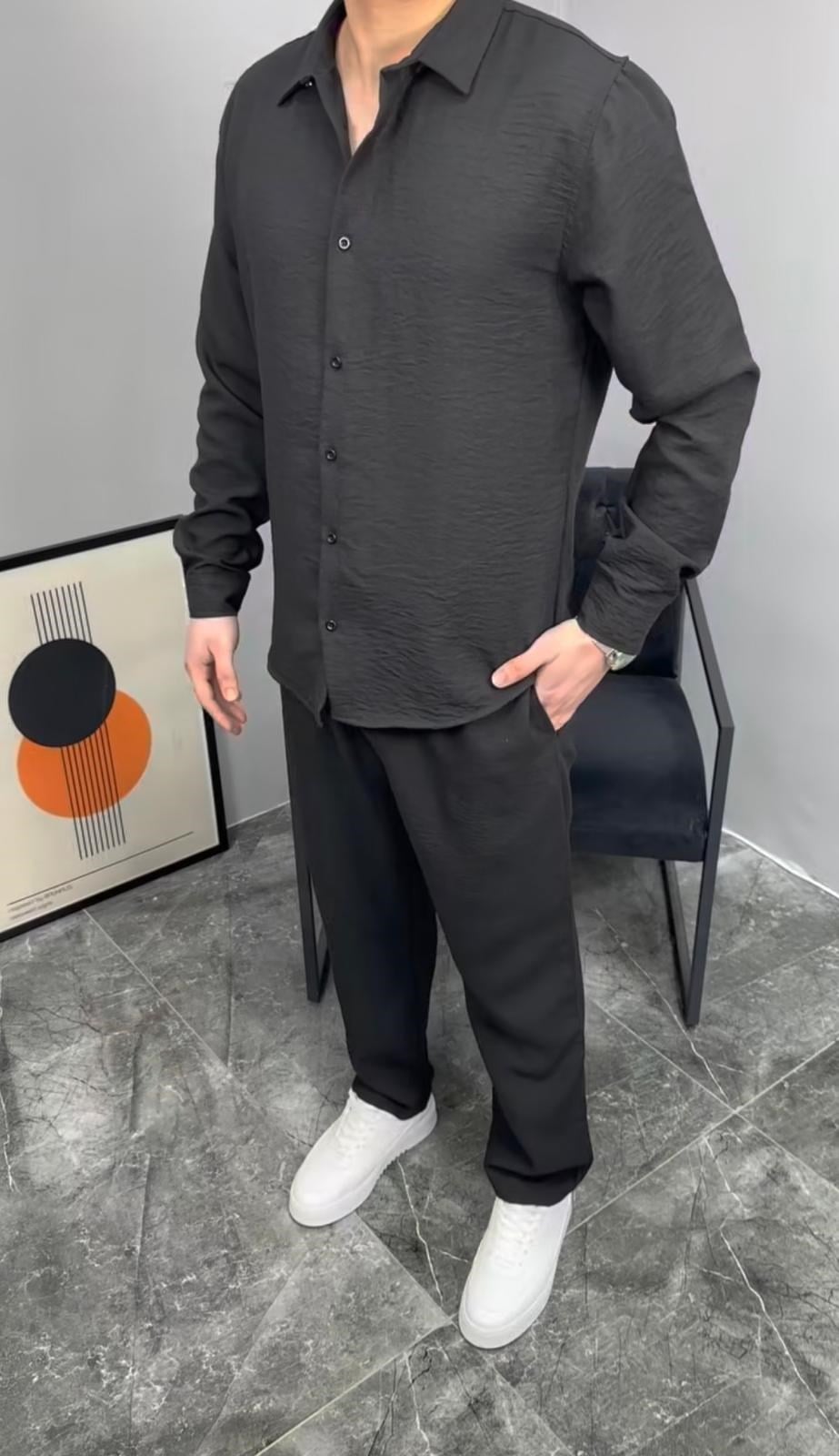 KETEN GÖMLEK , JOGGER TAKIM (SİYAH)