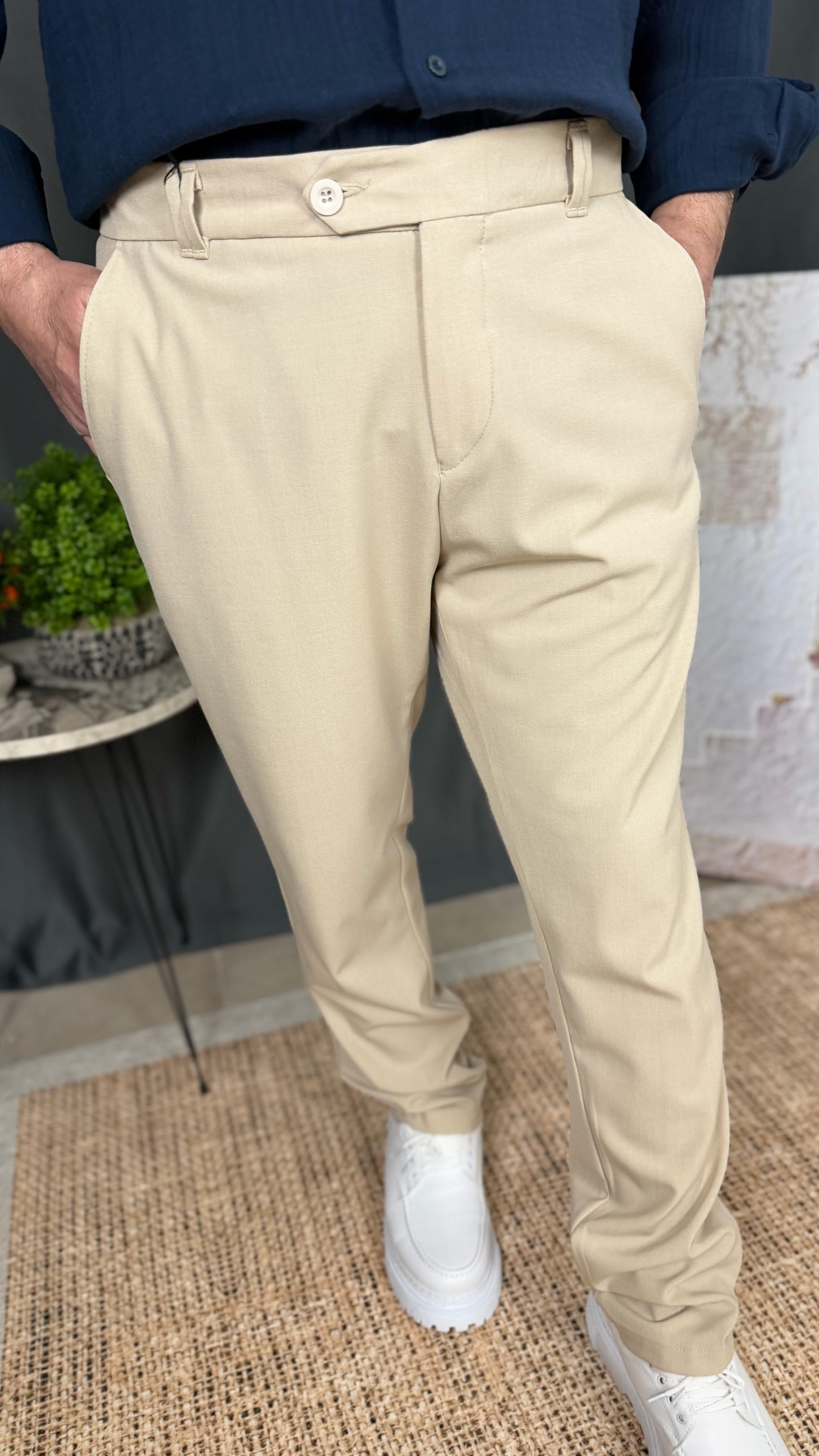 KLASİK DAR KESİM BEL DETAYLI KUMAŞ PANTOLON