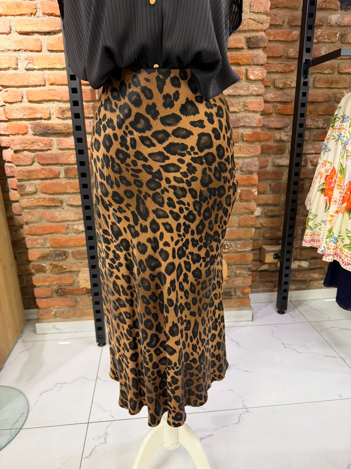 Leopar Desen Saten Etek