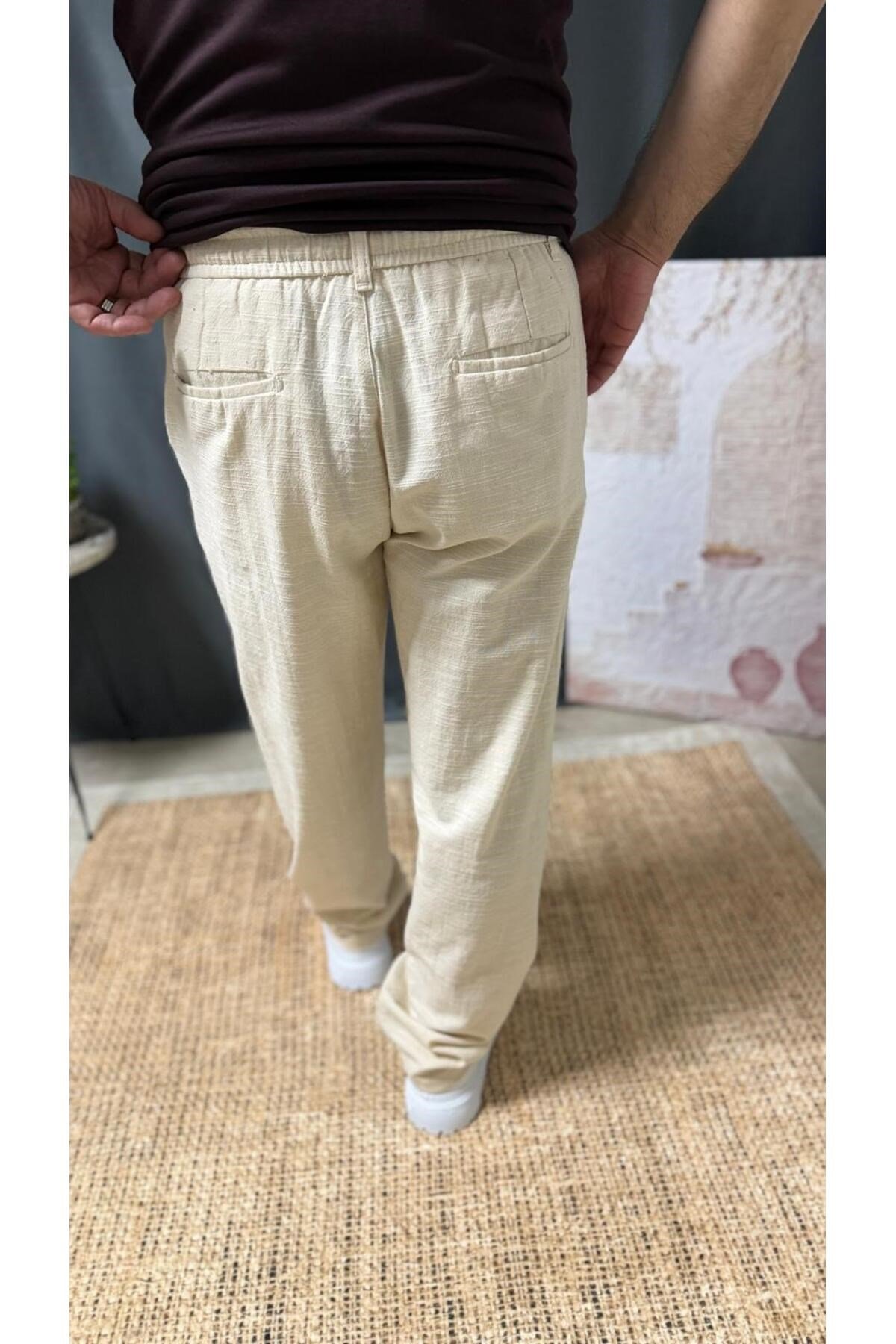 LİCRALI BELİ LASTİKLİ KETEN BAGGY PANTOLON (6700)