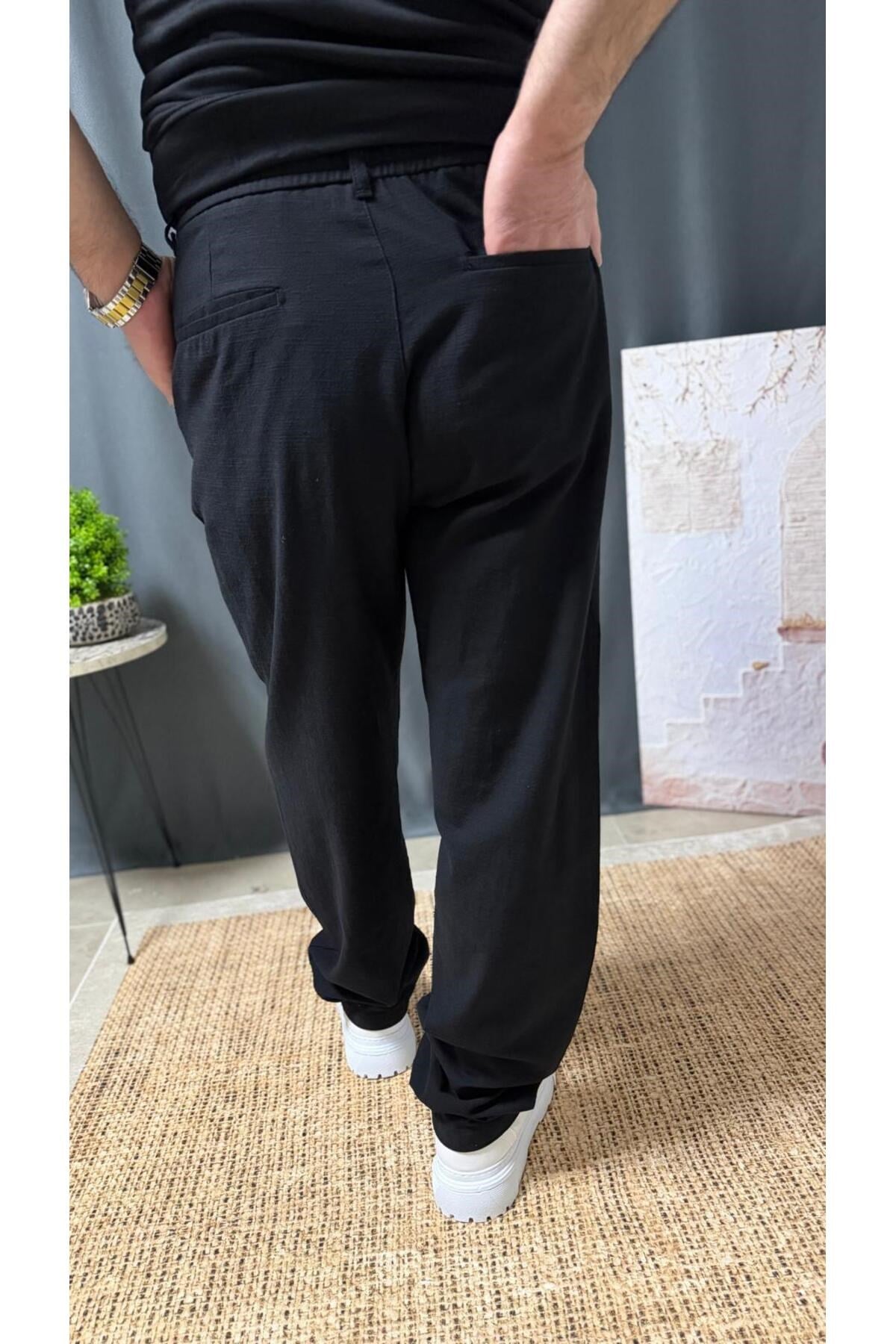 LİCRALI BELİ LASTİKLİ KETEN BAGGY PANTOLON (6700)