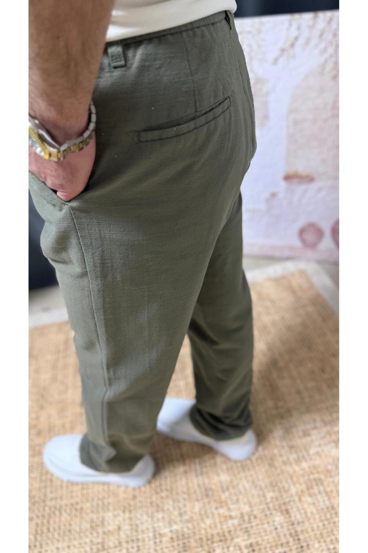 LİCRALI BELİ LASTİKLİ KETEN BAGGY PANTOLON (6700)