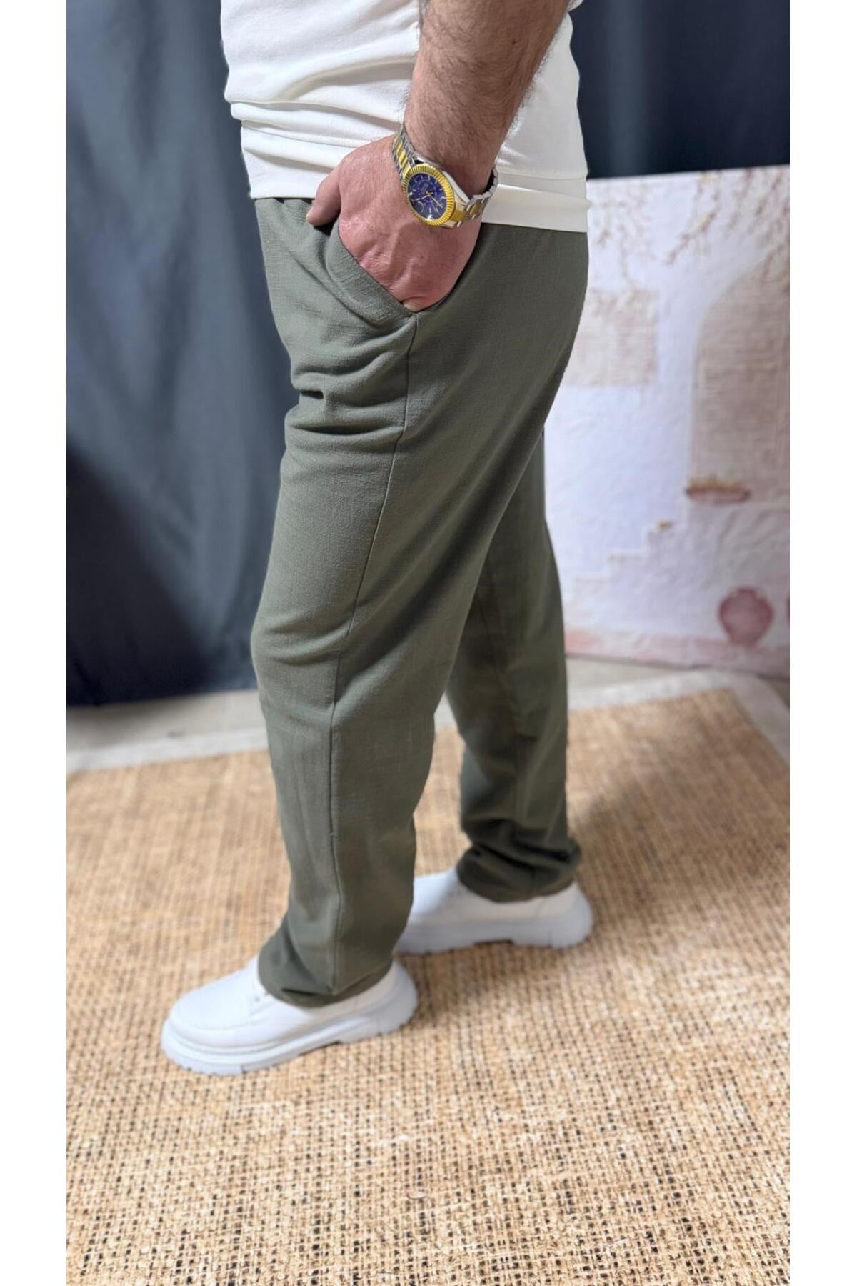LİCRALI BELİ LASTİKLİ KETEN BAGGY PANTOLON (6700)