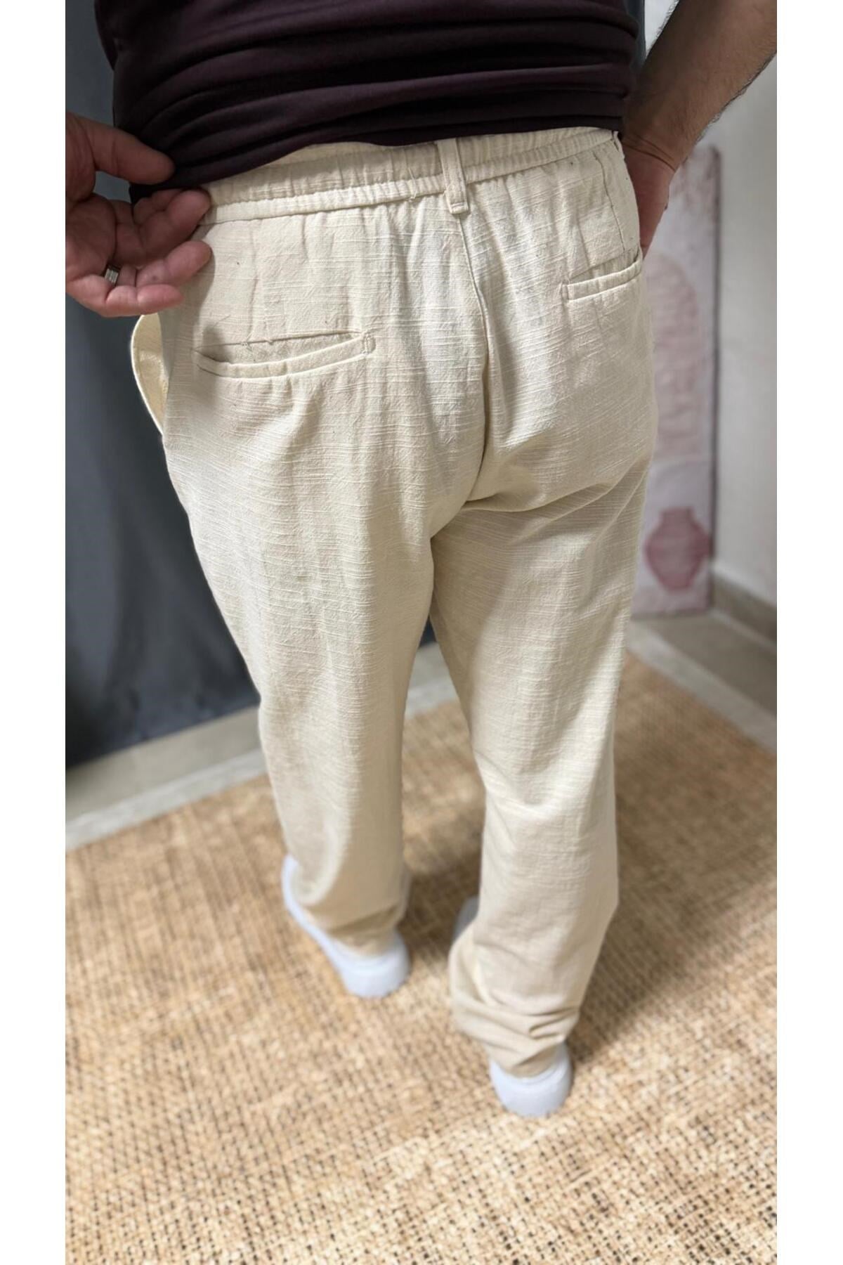 LİCRALI BELİ LASTİKLİ KETEN BAGGY PANTOLON (6700)