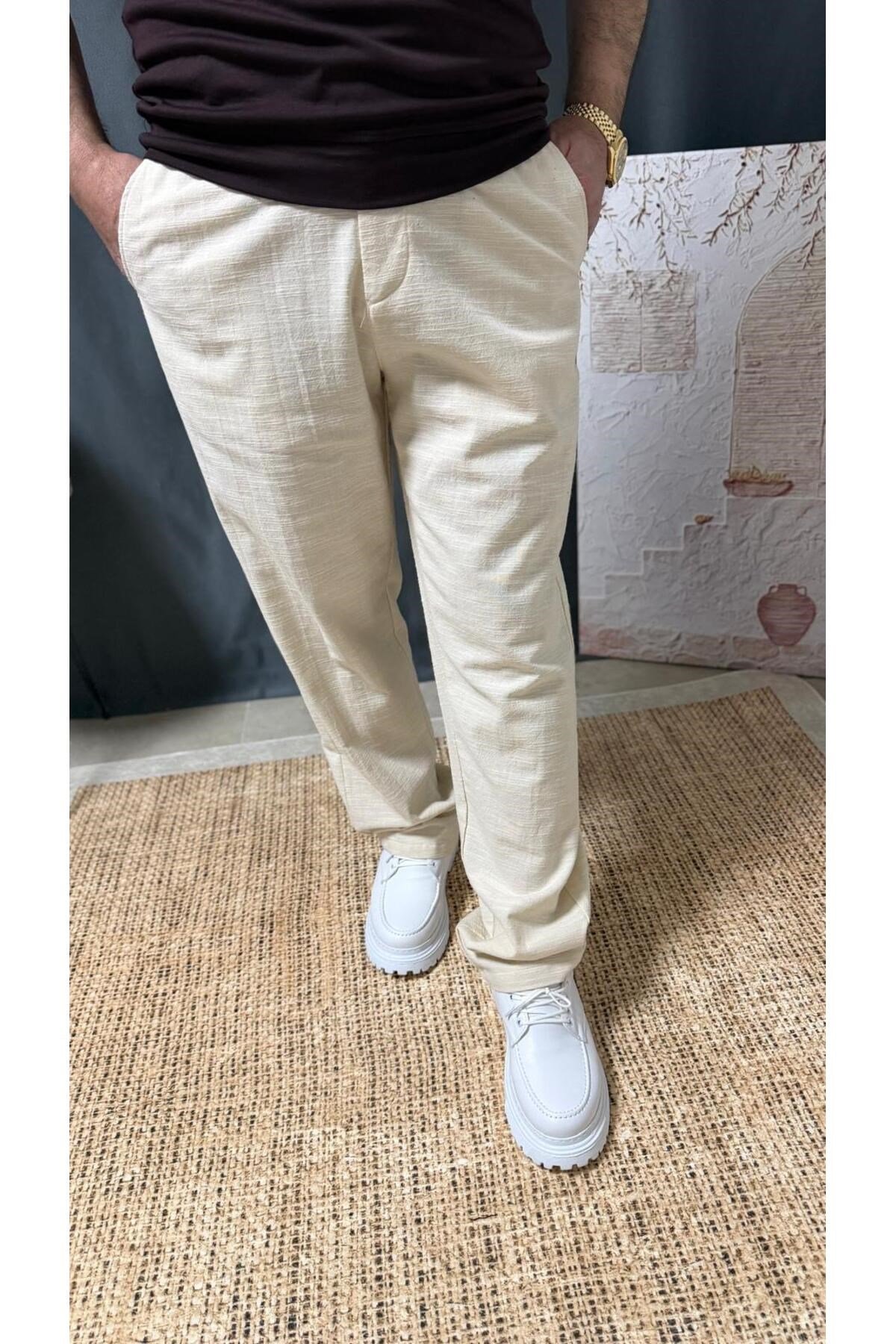 LİCRALI BELİ LASTİKLİ KETEN BAGGY PANTOLON (6700)