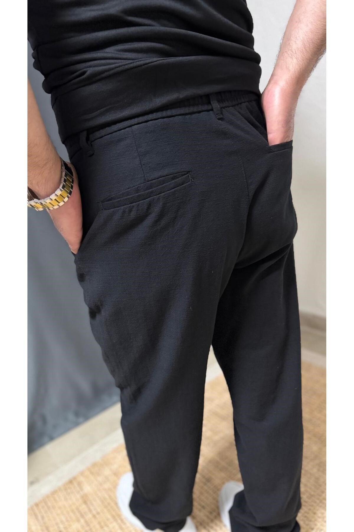 LİCRALI BELİ LASTİKLİ KETEN BAGGY PANTOLON (6700)