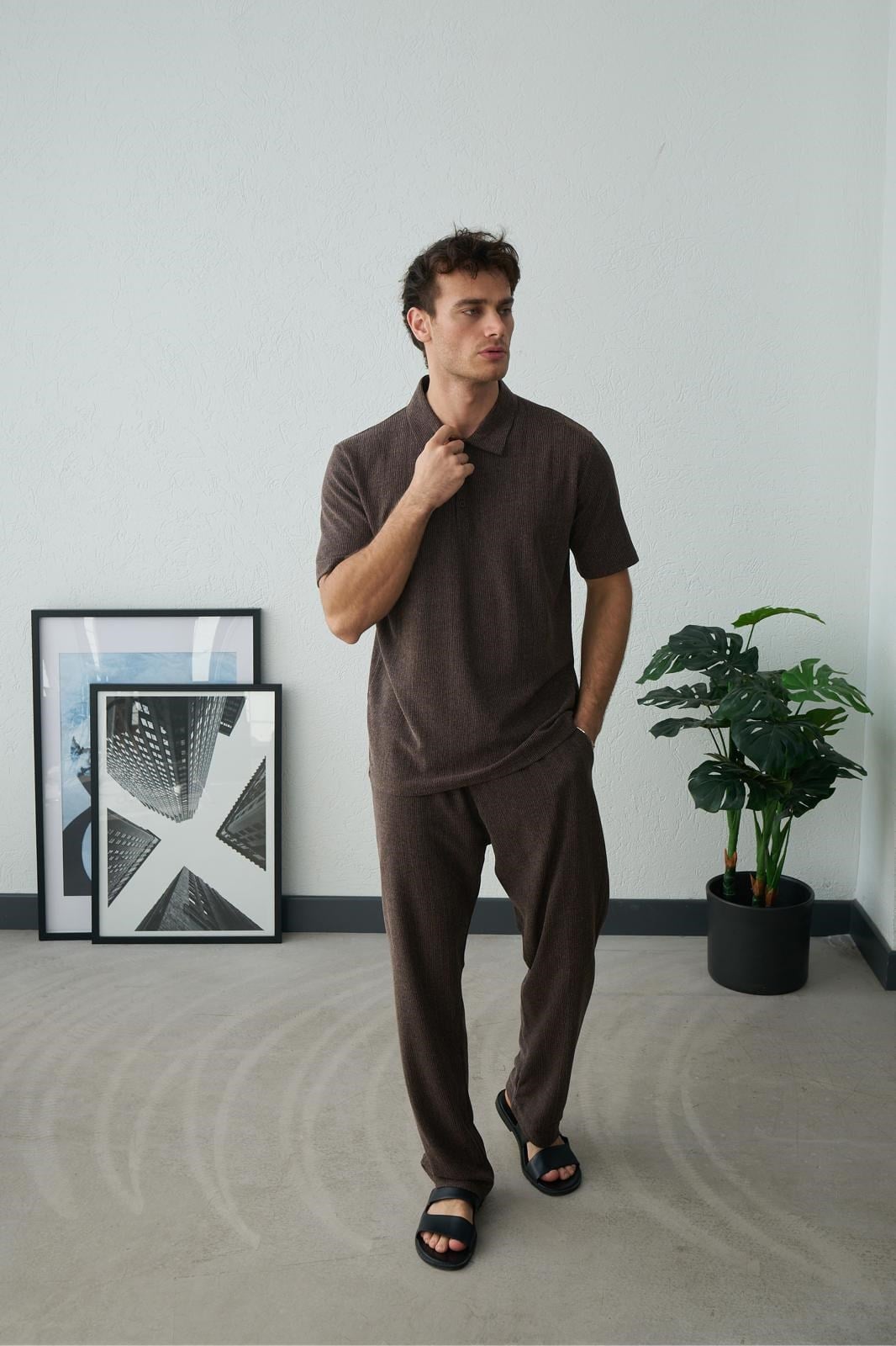 MARREKECH KRİNKIL PANTOLON (KAHVERENGİ)