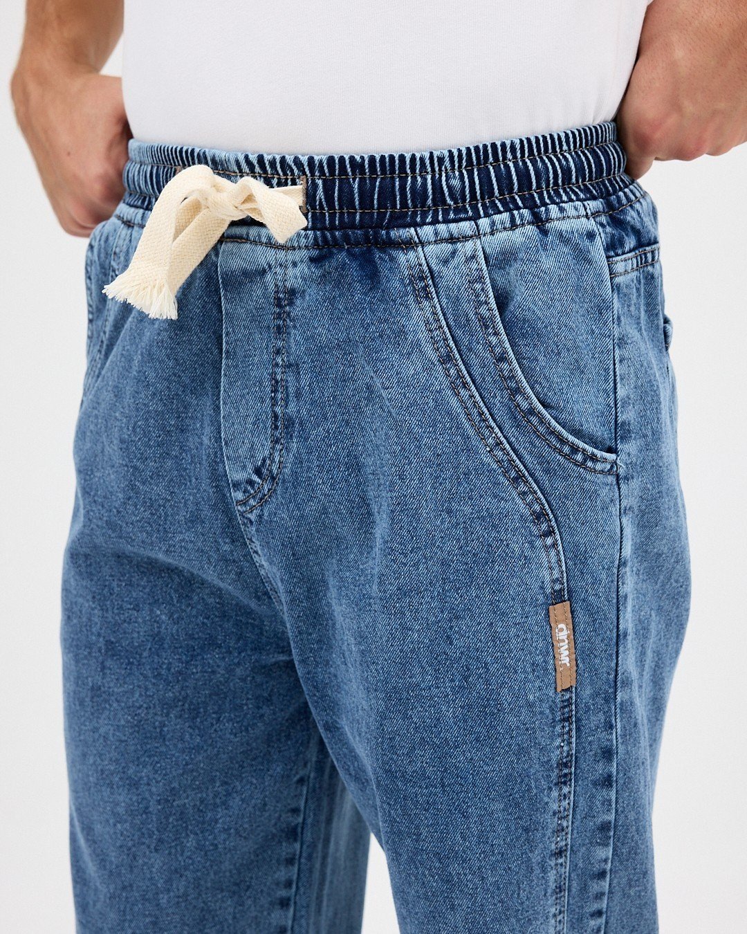 MAVİ ERKEK PARÇALI DESEN YAN ETİKETLİ BAGGY KOT PANTOLON