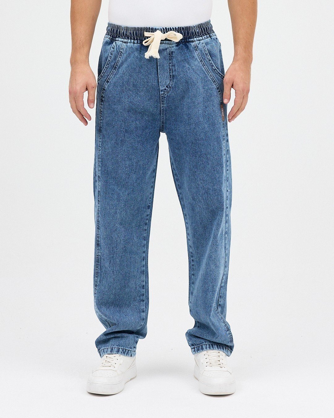 MAVİ ERKEK PARÇALI DESEN YAN ETİKETLİ BAGGY KOT PANTOLON