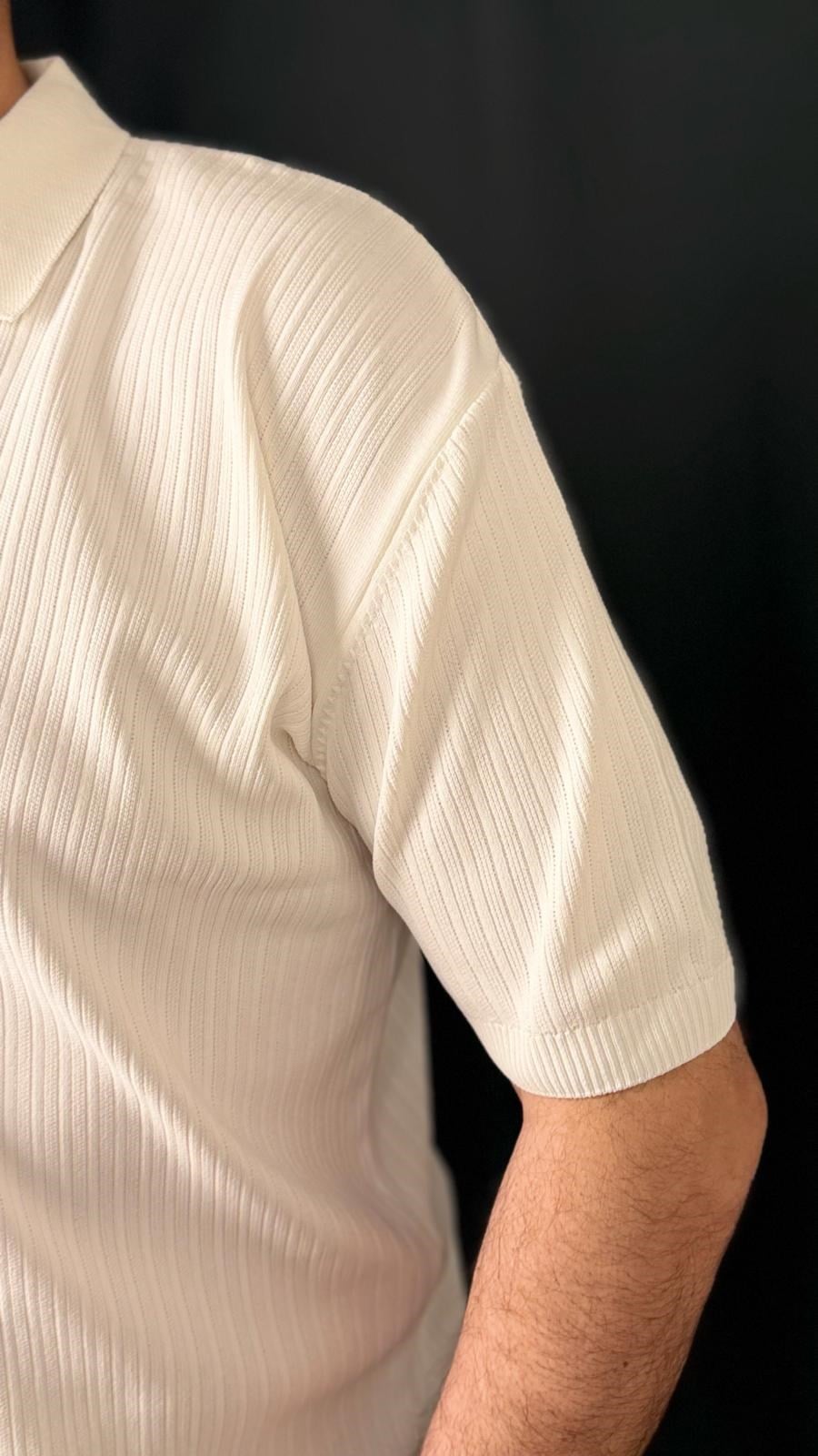 POLO , DÜĞMELİ YAKA , BELİ LASTİKLİ ,TİŞÖRT (Ekru)