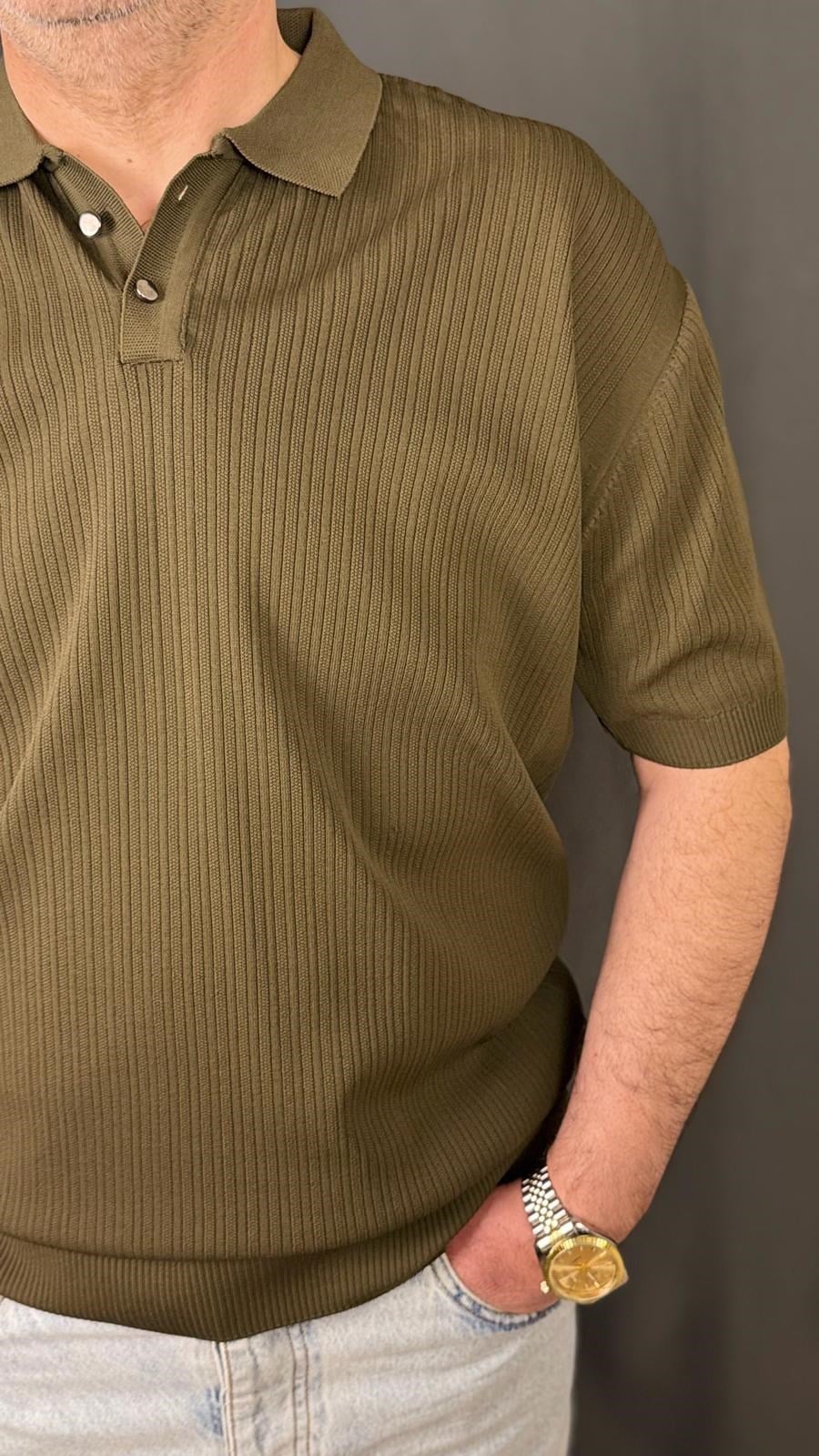 POLO , DÜĞMELİ YAKA , BELİ LASTİKLİ ,TİŞÖRT (Haki)